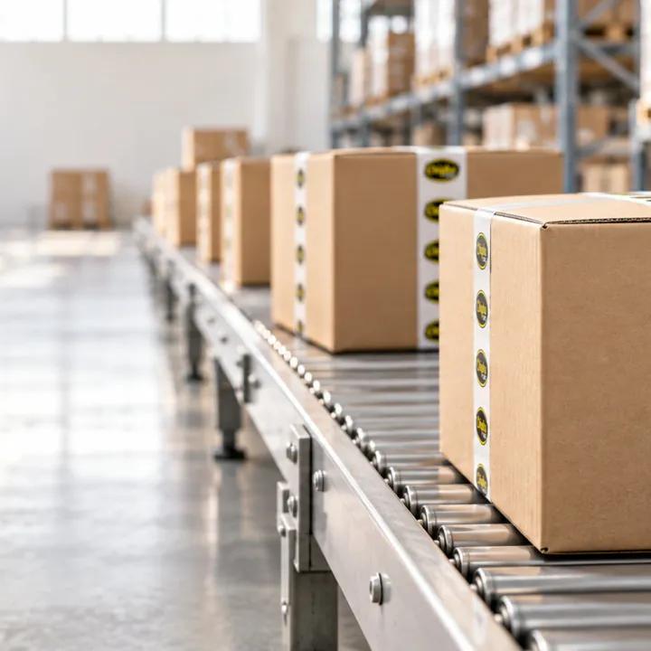 Sealed cartons travelling on a conveyor