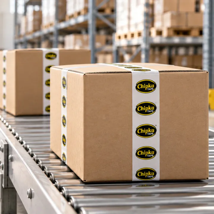 Kraft cartons sealed with branded packaging tape